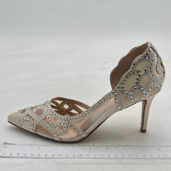 XYD Women Pointy Toe Crystal Studded Bridal Pumps High Heel Slip On D'Orsay Mesh - Picture 1 of 7